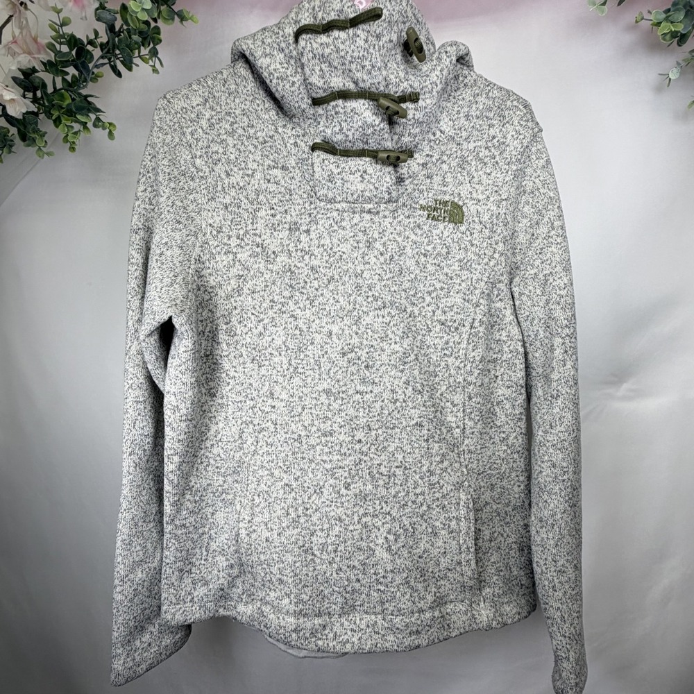 NorthFace Womens Small Jacket Pullover Sweater Heather Gray with Sage Details‎
